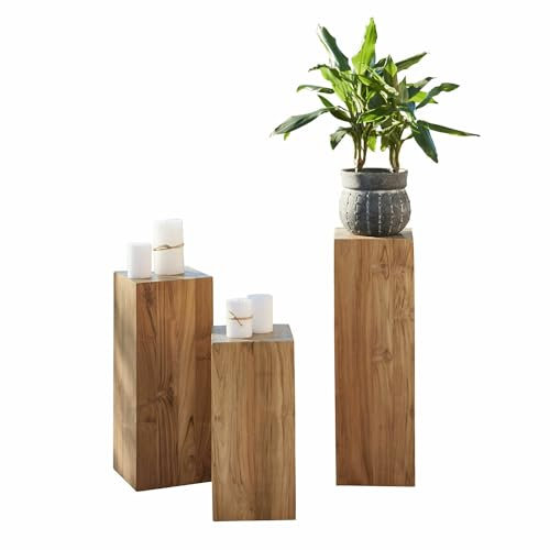 Loberon Säule 3er Set Ezo, DREI Größen, einzigartige Maserung, für innen & außen, praktische Ablage, handgefertigt, Abstelltisch, Beistelltisch, Teakholz, braun