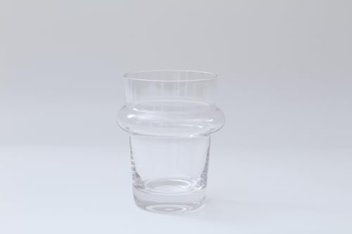 Gökotta Set of 4 Handmade Moroccan Tea Water Drinking Glasses Cups Tumblers | Handblown Unique Shape Pattern Drinking Glassware Clear Blue | Glass Cafe Craft Beer Cocktails