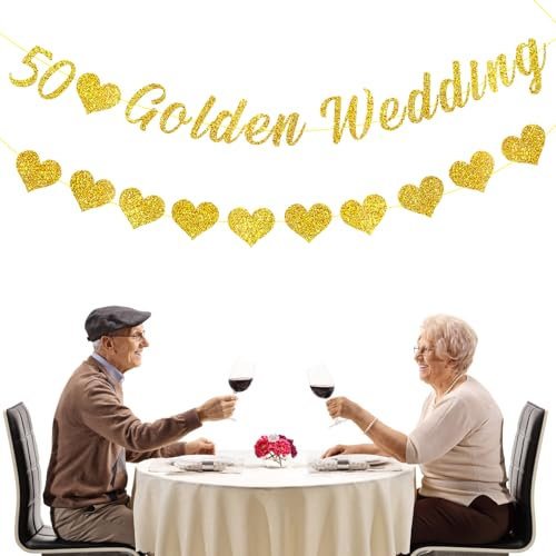 50th Golden Wedding Anniversary Decorations Happy 50th Wedding Banner Golden Wedding Anniversary Bunting Party Decorations Gold Shiny 50th Wedding Anniversaries Banner