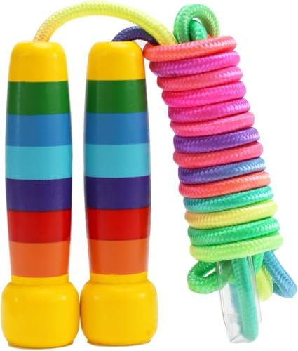 Children's Skipping Rope, 280 cm, Adjustable Rope Skipping Rope with Wooden Handle, 7 Colours, Rainbow Skipping Rope Kids for Boys and Girls, Fitness