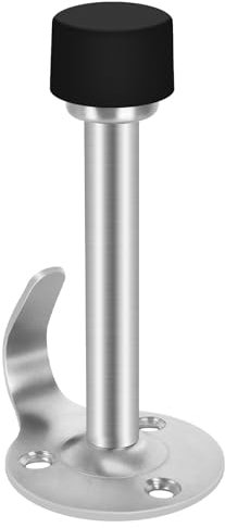 Door Stopper, Stainless Steel Door Stop with Hook, Wall Mounted Door Stoppers for Top of Door, 3.4 Inch Chrome Doorstops with Rubber Tip, Indoors Outdoors Wall Protector, Silver