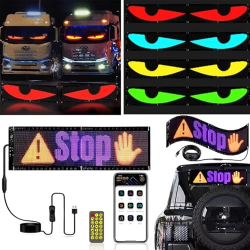 EFGETD 2PCS Plaque Lumineuse Camion Yeux, Panneau LED Voiture, Affichage Programmable Flexible DIY Lampe Dynamique (12 * 59.5CM)