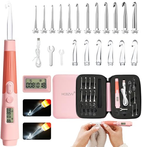 Beleuchtetes Häkelnadel-Set, Zählen, Häkelnadeln, 2 mm ~ 14 mm, beleuchtete Häkelnadeln, digitaler Zähler, Häkelnadel-Set mit Etui