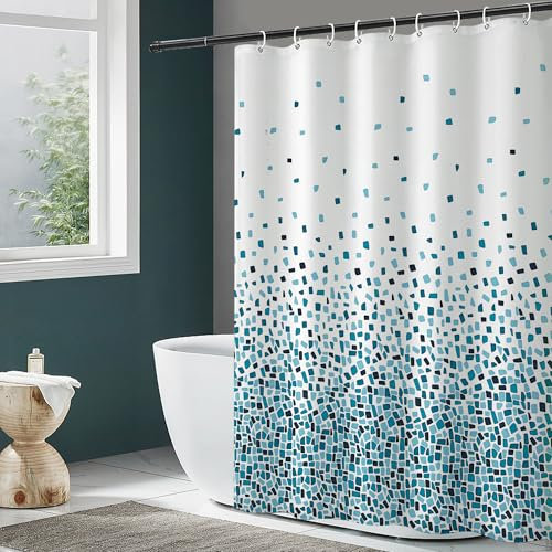 DAMAI Rideau de Douche Polyester Imperméable Tissu Lavable en Machine Rideau Salle de Bain avec 12 Crochets 180x180CM Bleu
