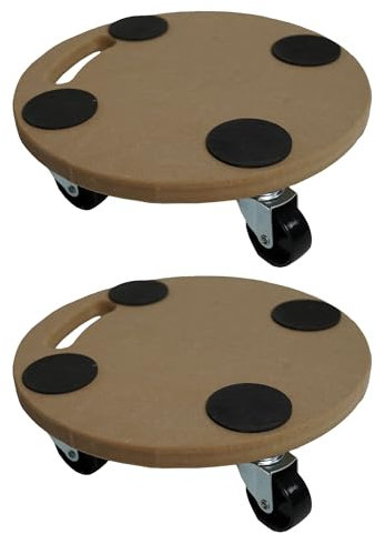 PROREGAL Profi Transportroller mit 4 Rollen | Rund | HxBxT 11x30x30 cm | Traglast 100kg | MDF Holzplatte | Braun | 2 Stück | Möbelroller Rollbrett Transporthilfe Rollwagen Roller Pflanzenroller