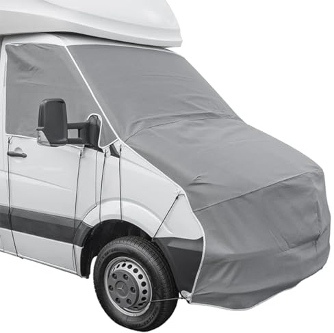 Frontscheiben Abdeckung kompatibel für Verschiedene Marken – Abdeckplane für Wohnwagen mit UV-Schutz 160 GSM Vliesstoff, Spiegelschlitzen & Spanngurten (Kompatibel mit Mercedes Sprinter 2007-2017)