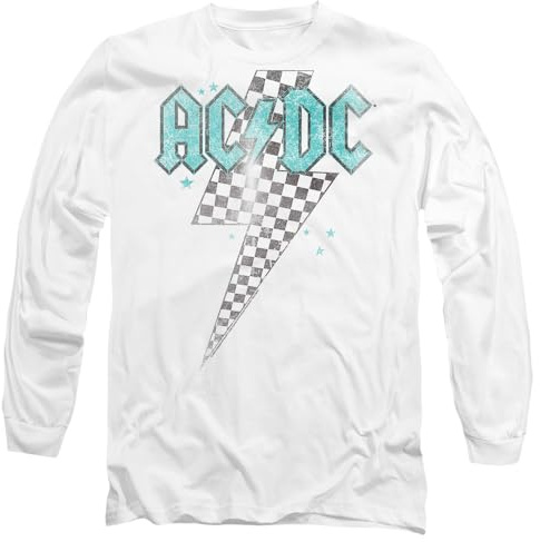 ACDC Skewed Checkerboard Bolt Mens Long Sleeve T Shirt, White, XX-Large