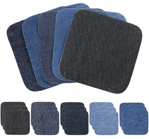 ZEYIYER 15 PCS Denim Patches for Jeans Repair, 3 X 3 in Iron On Patches for Inside Jeans, Stretchy Denim Patch for Holes Clothes Repair
