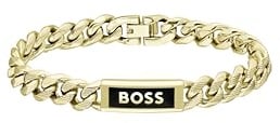 BOSS Jewelry Men's KASSY EMBLEM Collection Chain Bracelet in Yellow Gold with a Black Enamel Plaque - 1580680M