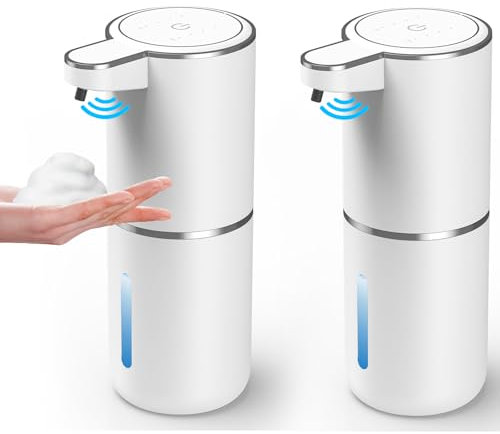 2 Pack Automatic Soap Dispenser, 380ML Rechargeable Touchless Foam Soap Dispensers, 4 Levels Adjustable, IR Sensor, Wall Mounted Electric Hand Soap Dispenser Waterproof for Kitchen Bathroom