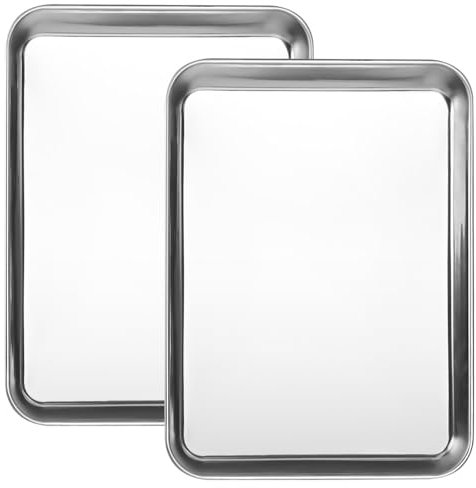 YYTECH Baking Tray Set of 2, Stainless Steel Baking Sheets Pans 26.5 x 20.5X 2.5 cm Cookie Sheet Pan for Baking and Roasting, Non Stick Baking Sheets Pans, Non Toxic Dishwasher Safe