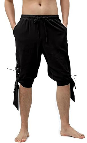 Shorts Pirata Uomo Medioevale Vichinghi 3/4 Lacci Vintage Yoga Ampio Bermuda Halloween Carnevale Costume Feste Abbigliamento tematico