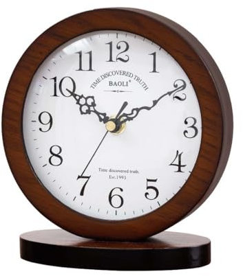 Reloj de repisa de madera, reloj retro silencioso de cuarzo para chimenea, oficina, escritorio, estante y decoración del hogar. Regalo
