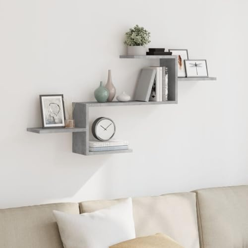 ULUYYUC Mensola da Muro Grigio Cemento Scaffale da Parete 104x15x49 cm Truciolato, Libreria Salvaspazio Portaoggetti per Bagno Cucina Soggiorno, Design Moderno Stabile e Durevole