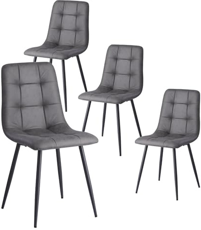 HJhomeheart Lot de 4 Chaises de Salle à Manger Modernes, Confortables, en Cuir Imperméable, sans Accoudoirs, avec Pieds en Métal, Idéales pour Les Chambres, Les Bureaux et Les Salons, Grises