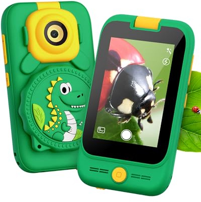 Spielzeug Handy, Dinosaurier Kinder-Mikroskop Handy für 3 4 5 6 7 8+ Jahre alt Jungen und Mädchen multifunktionale Lernspielzeug mit Touchscreen, Flip-Kamera, 32GB Karte, Kinder Smartphone