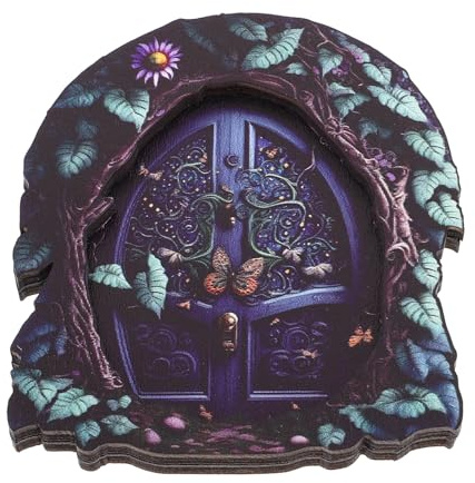 Hölzerne Feentür Grün, Handgefertigte Elfendeko für Haus und Regal