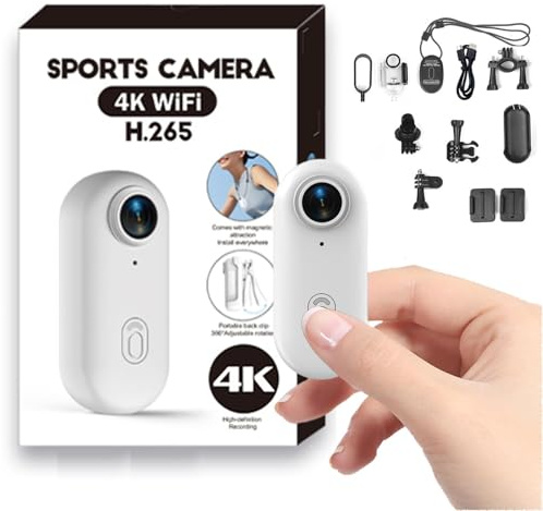 4K Action Cam Mini Bodycam WLAN mit App, Magnetische Mini Körperkamera, 360° Drehclip, POV Kopfkamera, Tragbare Wearable Sportkamera, Wasserdicht Helmkamera Motorrad Fahrrad für Vlog Haustiere Weiß