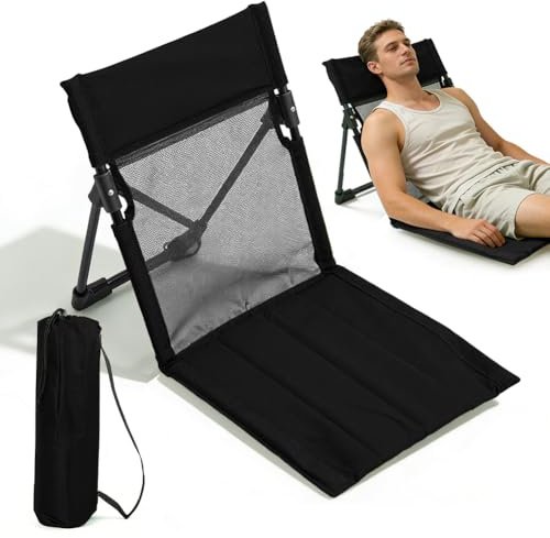 Sitzunterlage Outdoor, Strand-Klappstuhl, Strandstuhlkissen mit Rückenlehne, Gefaltetes Sitzkissen, Bodenstuhl Gefaltetes Sitzkissen, Strandmatte klappbar für Picknick Angeln Wandern Camping (Schwarz)