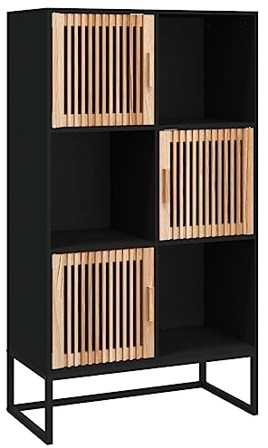 Fisinber Buffet haut, format portrait, 70 x 35 x 125 cm, noir, en bois de pin, avec portes, pieds en fer, fixation murale, moderne, scandinave, armoire de rangement pour salon, couloir, bureau