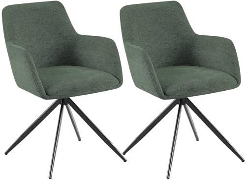 CLP Esszimmerstühle 2er Set drehbar Olema Stoff, 180° schwenkbare Sessel mit Armlehne und Rückenlehne, bis 150 kg belastbar, Farbe:grün