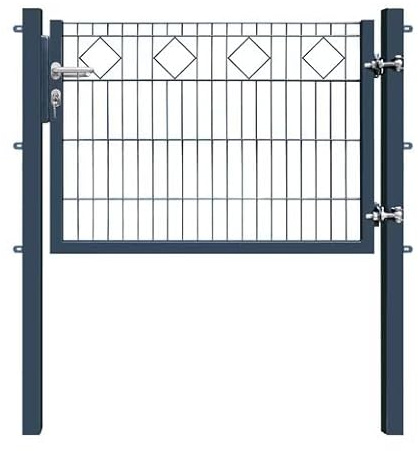 Gartentor Dekor Karo Einflügelig – Metall Gartentor für Doppelstabmattenzaun, Modern & Witterungsbeständig (Anthrazit, 120 cm x 80 cm)