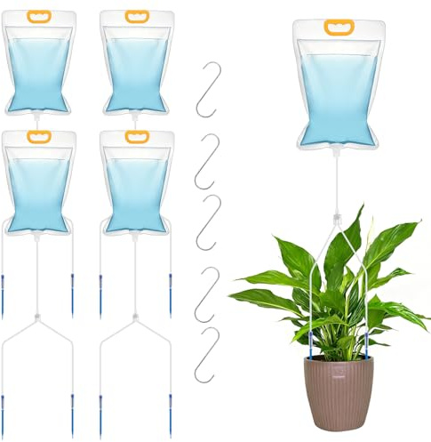 ANOMM 5PCS Bolsa de Riego Por Goteo, 3.5L Bolsa Dispositivos Automáticos | con Diseño Doble Goteo, Sistema Riego Automático con Flujo Ajustable, para Vacaciones Plantas Riego Huerto Macetas Exteriores