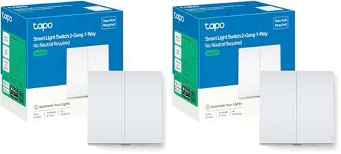 Tapo S220 Smart Light Switch 2 Gang 1 Way, Remote Control Smart Switch, Voice Control, Away Mode, No Neutral Needed, Battery included, Alexa Light Switch, Work with Alexa & Google, Tapo Hub Required
