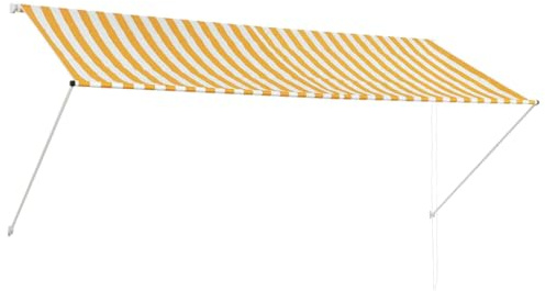 Roanoer Toldo retráctil de 300 x 150 cm, color amarillo y blanco, toldo para balcón con manivela, hecho a mano, para terraza, jardín, ventana