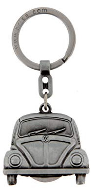 BRISA VW Collection - Volkswagen Metall Schlüssel-Anhänger-Ring Mit Einkaufswagen-Chip Schlüsselbund-Accessoire Keyholder im Käfer/Beetle Design (Beetle Front/Silber)