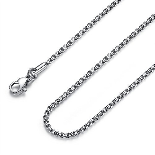 FOSIR Mens Round Box Chain, Stainless Steel Rolo Chain Necklace for Women and Men, 2mm Wide, 30 Inches