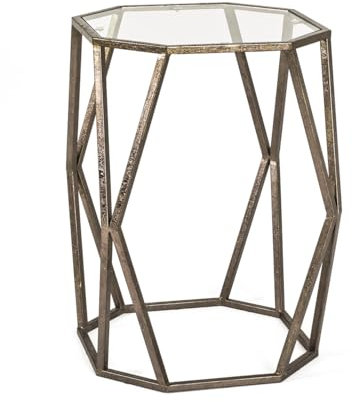 HAKU Möbel Beistelltisch Bronze, Metall, Sicherheitsglas 8 mm - Maße: B 37 cm x H 50 cm x T 37 cm, Style: Art Deco