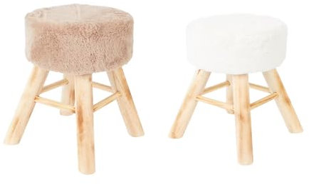 Riyashop Tabouret en fourrure - Repose-pieds - En bois aspect fourrure - Blanc