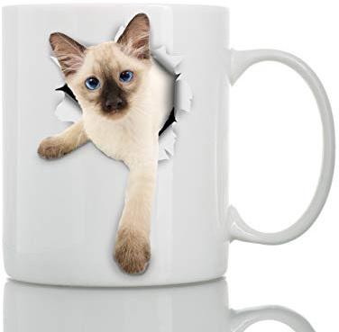 Siamese Kitty Cat Coffee Mug - Ceramic Funny Coffee Mug - Perfect Cat Lover Gift - Cute Novelty Coffee Mug Present - Great Birthday or Christmas Surprise for Friend or Coworker, Men and Women (15oz)