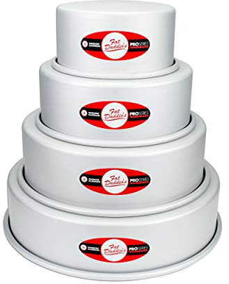 Fat Daddio's Anodized Aluminum 4-Tiered Even Round Cake Pan Set, 3 Inch Depth