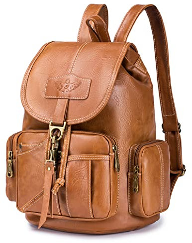 SPAHER® Rucksack Damen Klein Leder, Wasserdicht Mini Rucksack Damen Elegant Daypack Casual Anti Diebstahl Lederrucksack Vintage, Braun
