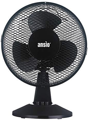 ANSIO Desk Fan Portable 9 inch Oscillating Fan with 2 Speed Settings 25 Watts - Black Cooling Fan Suitable for Home and Office