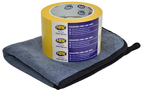 HPX - Abklebeband Sets - Diverse Breiten - Schutz von empfindlichen Bauteilen beim Lackieren und Polieren - Maskintape (3x 25mm Breite, 50m Rolle + Tuch)