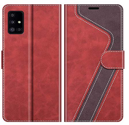 MOBESV Hülle für Samsung Galaxy A51 5G Handyhülle, Lederhülle mit Kartenfach, Klapphülle mit Ständer, Flip Case Handytasche Schutzhülle, Modisch Rot