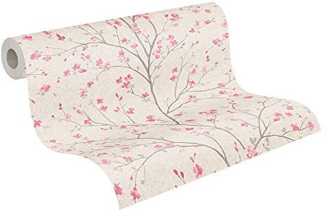 Livingwalls Vliestapete Metropolitan Stories Tapete mit Kirschblüten Mio Tokio 10,05 m x 0,53 m braun rosa weiß 379121 37912-1