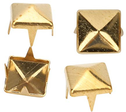 400 Sätze Vier Backen Vierkant Spike Nieten, DIY Leder Spike Nieten Quadratische Spike Nieten Tasche Nieten Lederbekleidung Schuhe Nieten(7mm Golden)