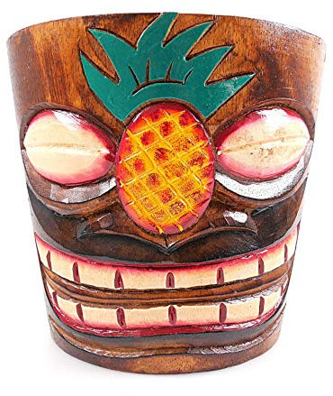 Übertopf Tiki aus Holz, Motiv Ananas