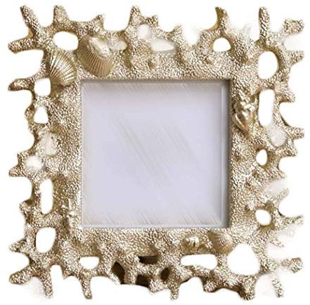 Mediterraner Stil 3x4 Harz Koralle Bilderrahmen Ozean Fotorahmen Baby Kinderzimmer Dekor Fotorahmen, Golden