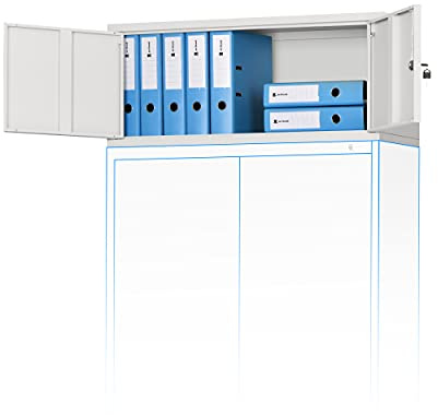 Jan Nowak Aktenschrankaufsatz Büroschrank Aufsatz Metall C01L 38x90x40 cm | Schrankaufsatz mit Flügeltüren, zusätzlicher Stauraum für Akten, Ordner, Unterlagen, pulverbeschichteter Stahlkorpus