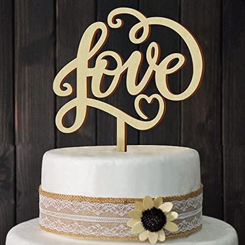 Love Cake Toppers,Hochzeit Kuchen Topper Holz Tortentopper für Party Hochzeitsgeschenk Jahrestag Kuchen Dekoration