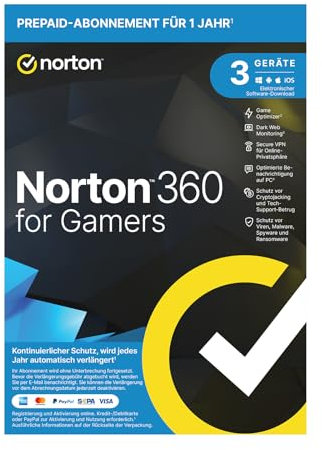 Norton 360 for Gamers 2025 | Cybersicherheit für Gamer | 3 Geräte | 1 Jahr | Aktivierungscode in Originalverpackung