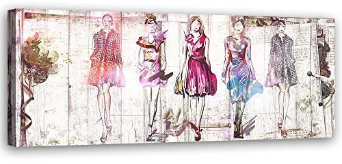 Feeby Vlies Leinwandbild XXL Abstraktion Mode Frauen 120x40 cm Wandbild Kunst Bilder Schlafzimmer Deko Wohnzimmer Kleider Bretter Paris Schneiderei mehrfarbig