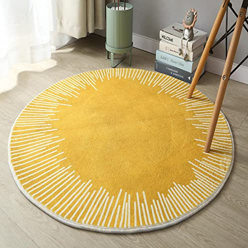 ZHOUZHOU Weiche Baumwollteppiche, rund, rutschfest, Anti-Ermüdung, waschbar, Bodenteppich, einfacher Stil, Kurzflor-Bodenmatte für Schlafzimmer, Wohnzimmer, Küche, 60 cm, Gelb