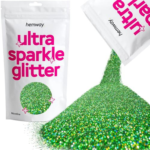 Hemway Ultra Sparkle Glitter - Emerald Green Holographic | 100g Microfine Metallic Flakes for Resin & Epoxy Crafts | Supplies for Tumblers, Festival, Hair, Face, Body, Eye & Nail Art Decoration