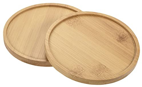 sourcing map 2 Stück Untersetzer für Blumentöpfe, 12cm Außendurchmesser Bambus, runde Blumen Tropfschale für den Innenbereich